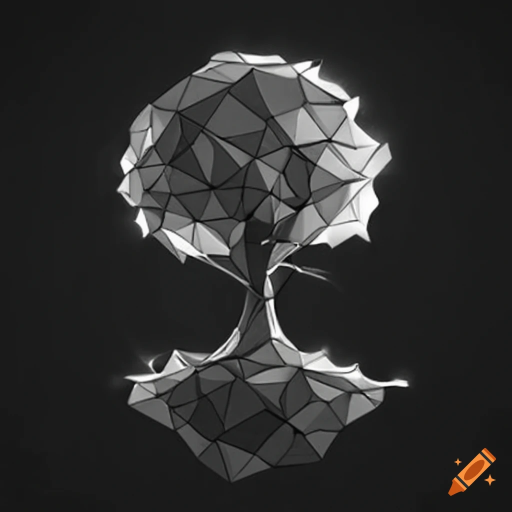 Polygonal tree with glowing lanterns