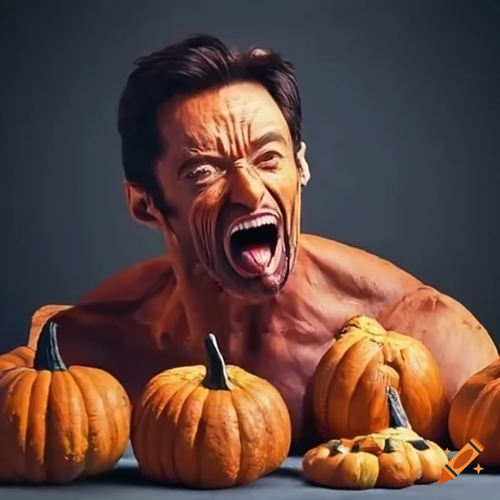 Actor shouting at a crate of pumpkins with police dragging it