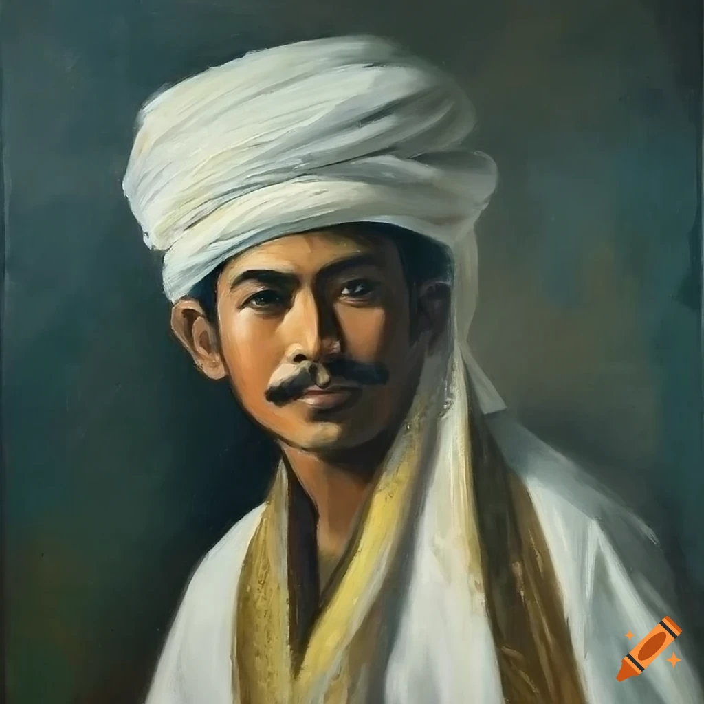 Portrait of a majestic Indonesian man in traditional Arabian attire and turban