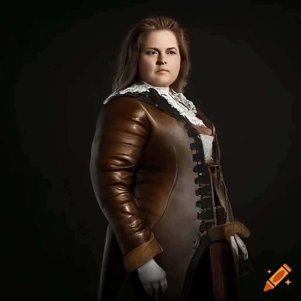 Serious plus size model in historical 17th-century attire