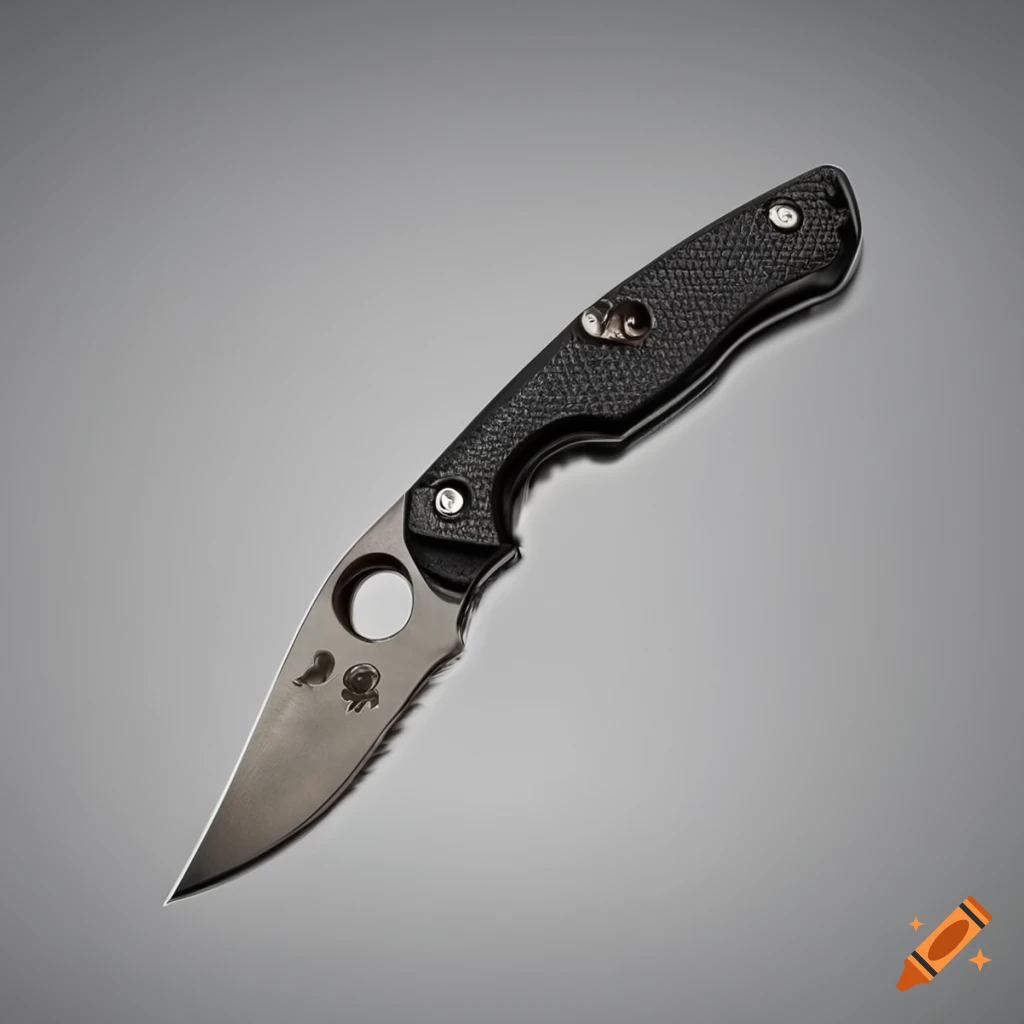 Spyderco jackknife on dark glass steel table with futuristic Japan style