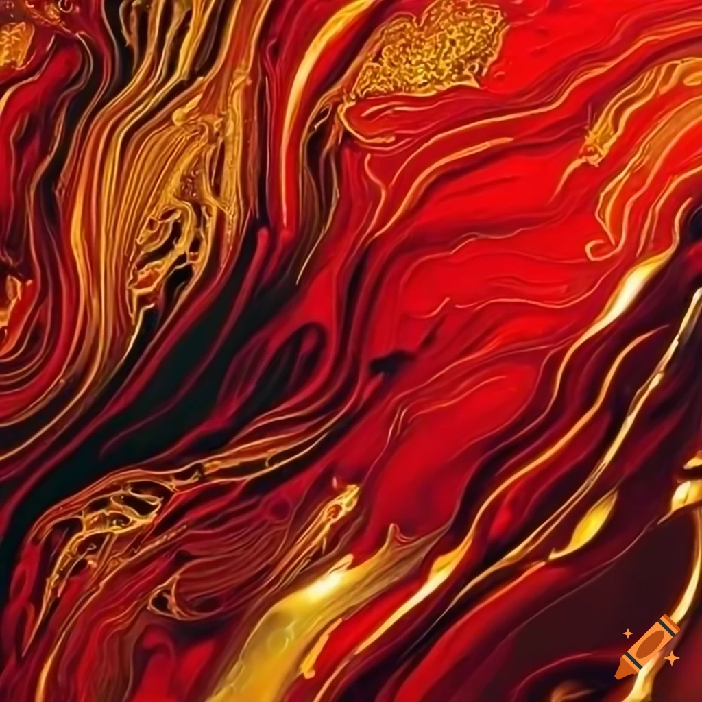Vibrant red and gold abstract art painting