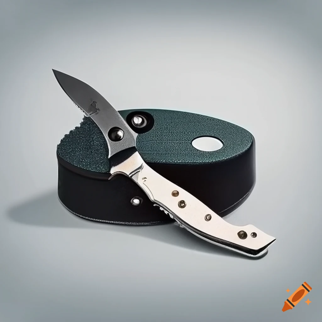Spyderco jackknife on futuristic glass steel table in Japanese style