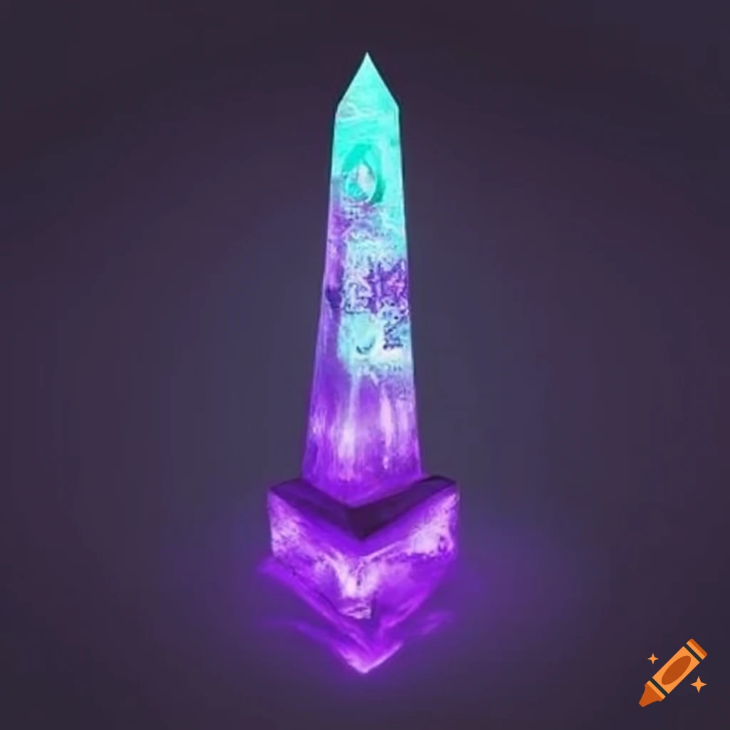 Ancient black obelisk with glowing purple runes engraved