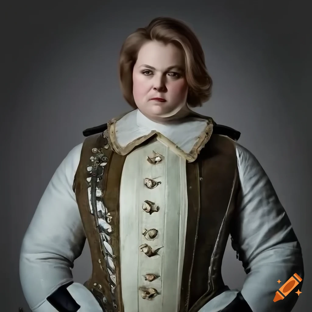 Plus size model in a stylish 17th-century outfit
