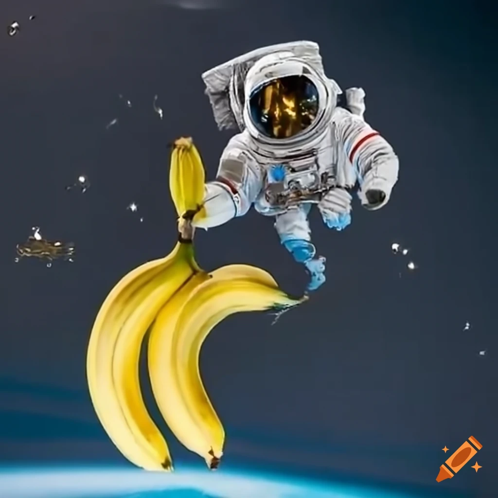 Banana in space with astronaut eating another banana