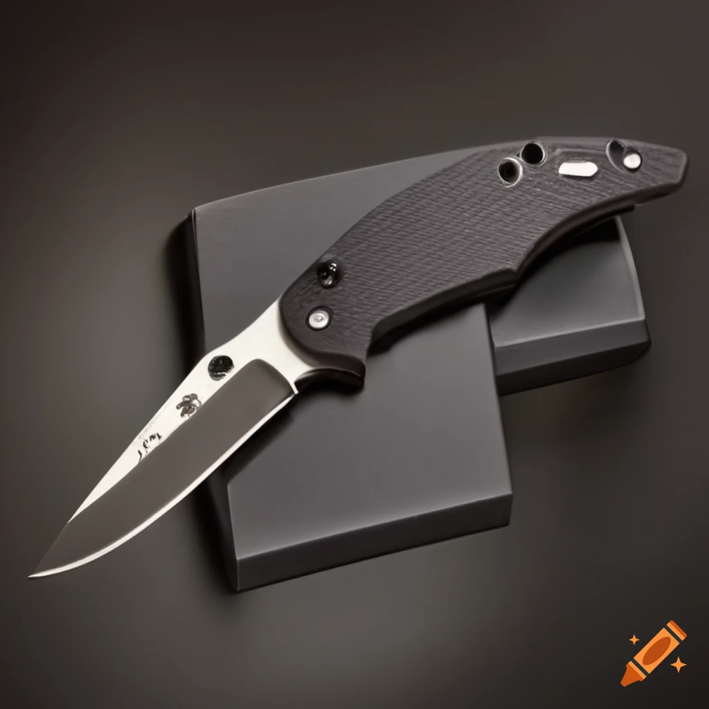 Spyderco jackknife on dark glass steel table with futuristic Japan style