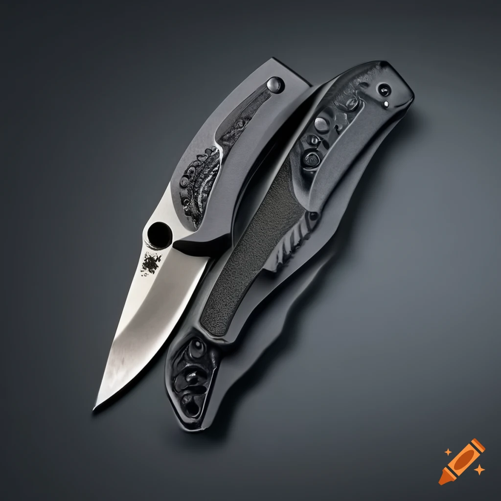Spyderco jackknife on a futuristic Japanese-style dark glass steel table