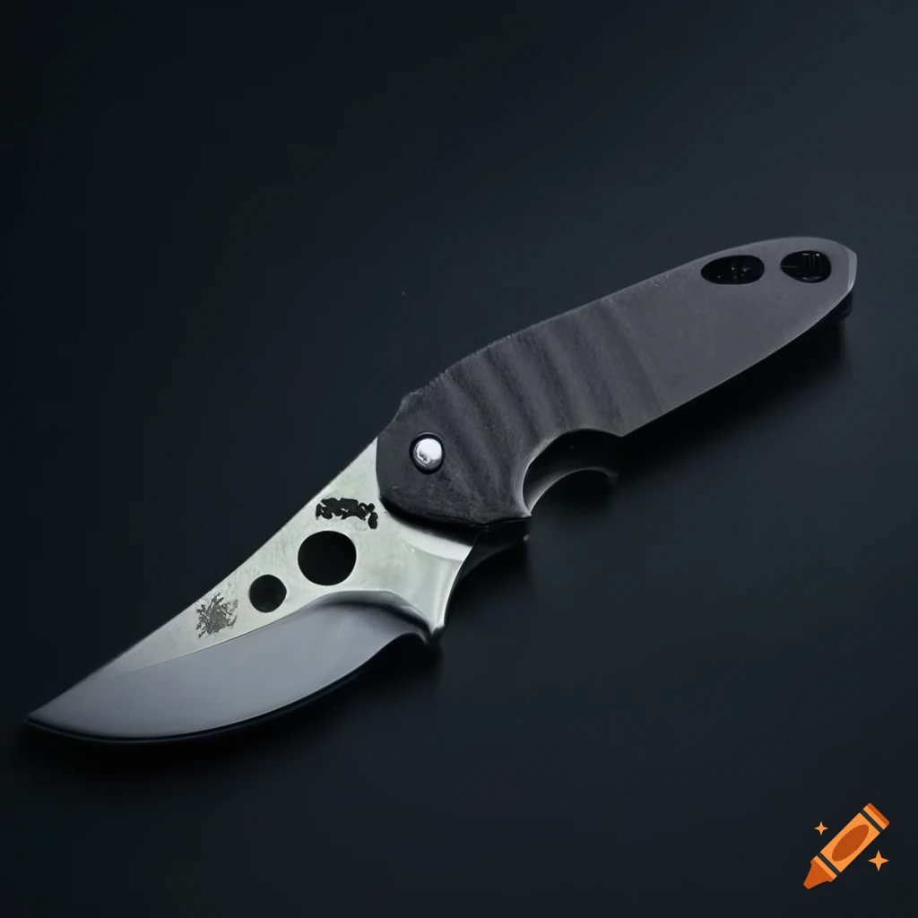 Spyderco jackknife with grip on dark glass steel table in futuristic Japan style