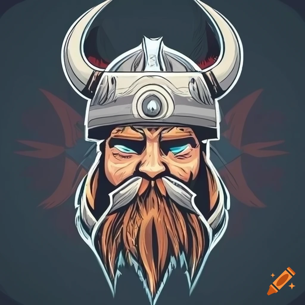 Logo-style Viking with a beard and helmet