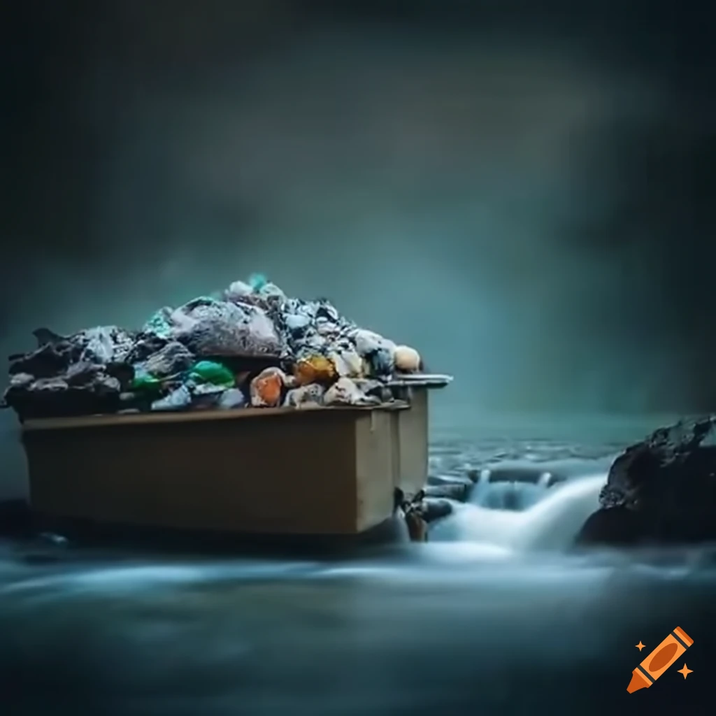 Dumpster polluting a stream with waste