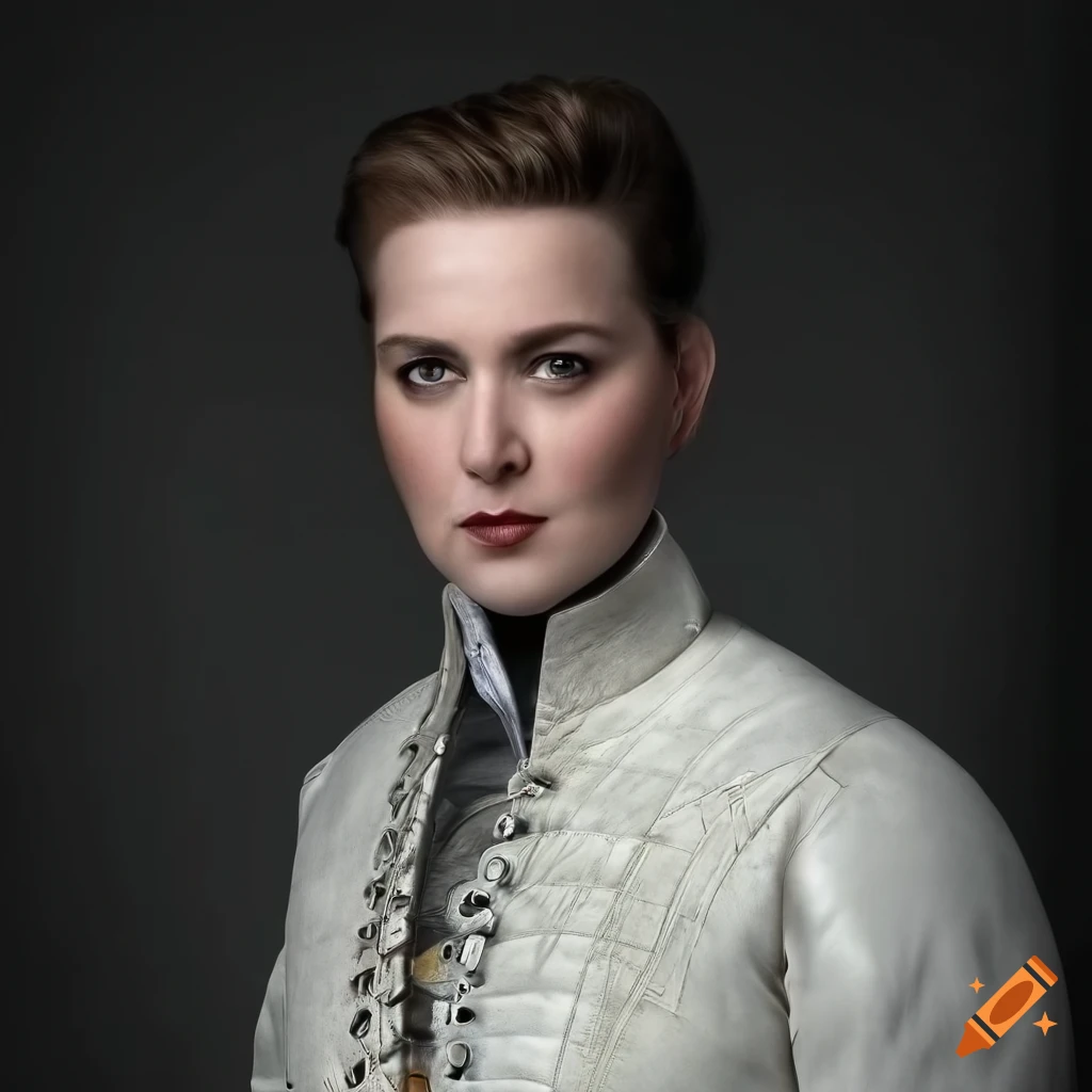 Serious plus size model in vintage 17th-century attire