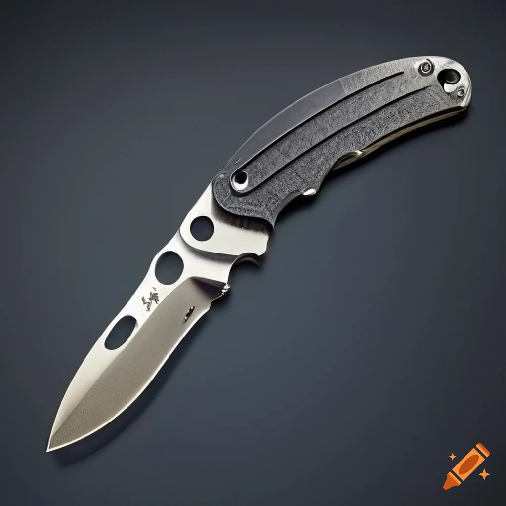 Spyderco jackknife with grip on dark glass steel table in futuristic Japan style