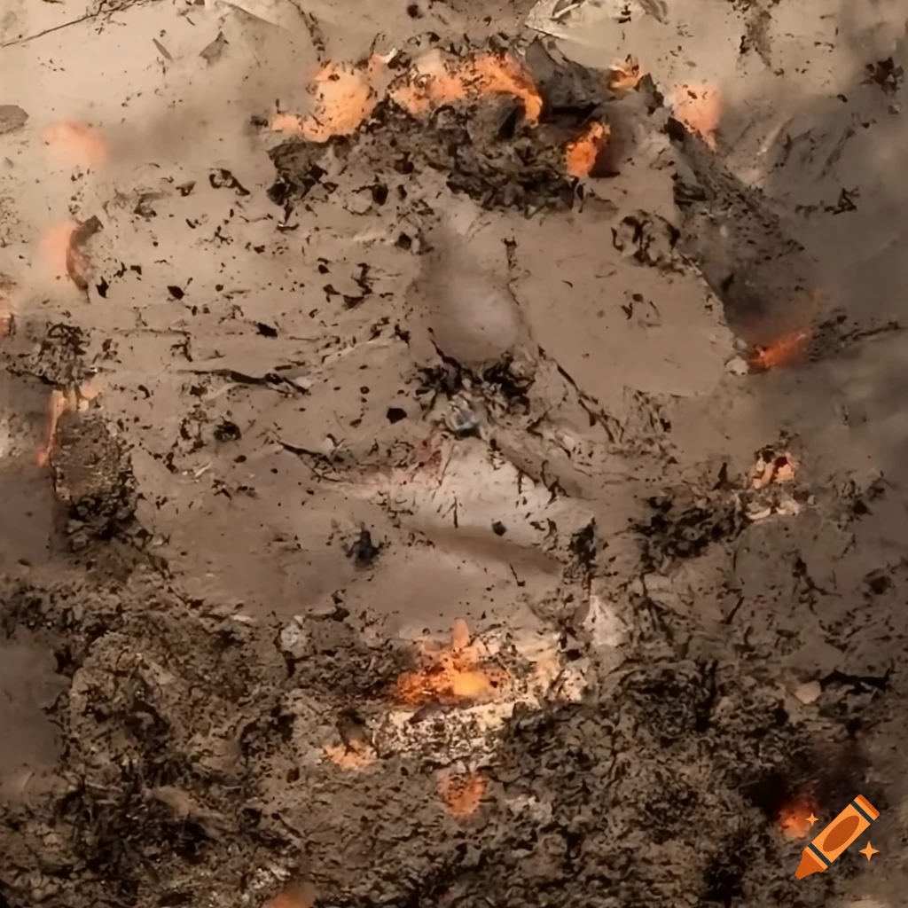 Face entangled in chaotic web of junk and debris in a destroyed landscape