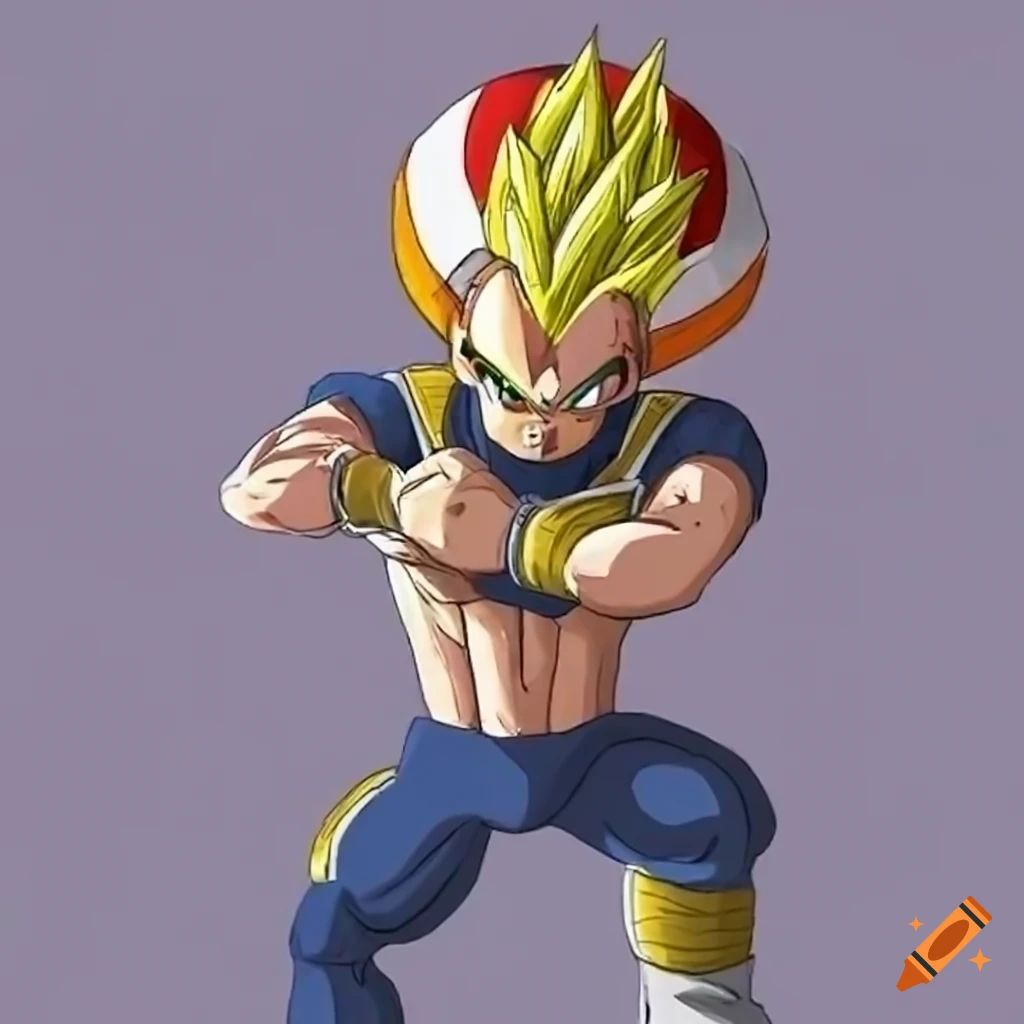 Fusion of Dragon Ball Z's Vegeta and Super Mario's Toad character design
