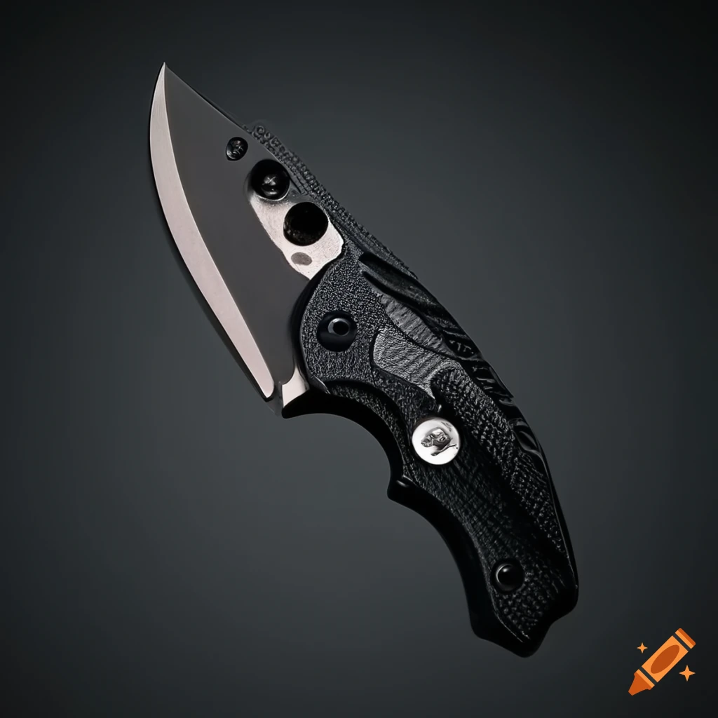 Spyderco jackknife on dark steel table in futuristic Japan style
