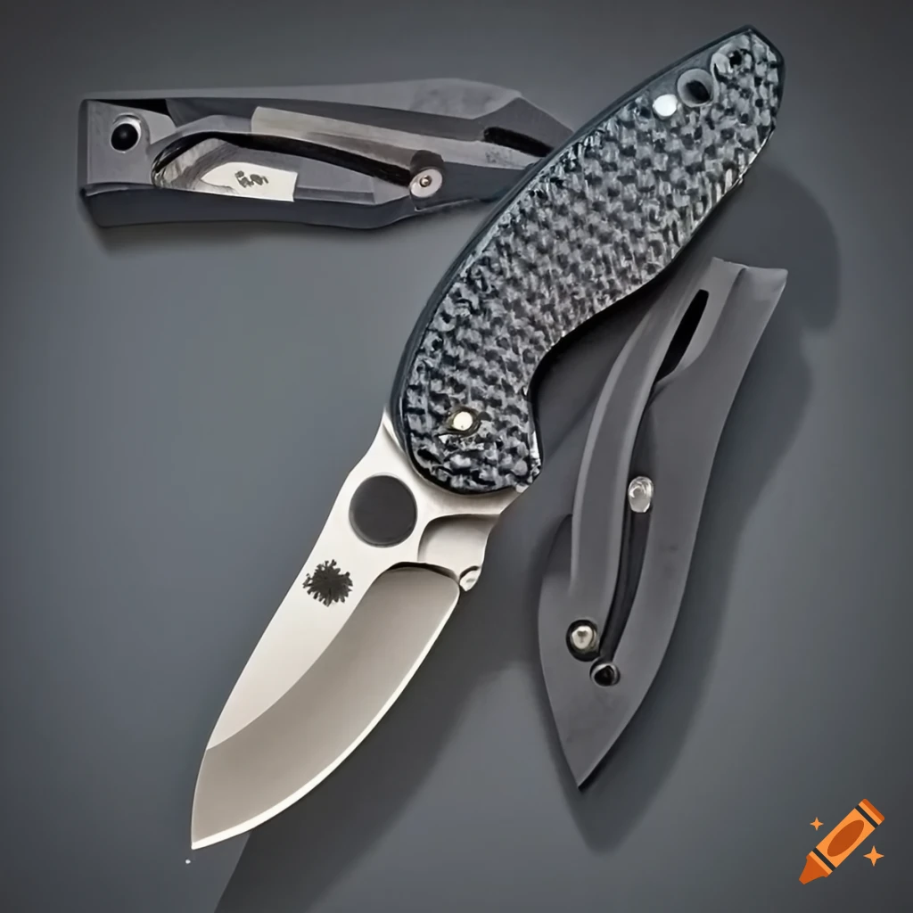 Spyderco jackknife on a dark glass steel table with a futuristic Japan style