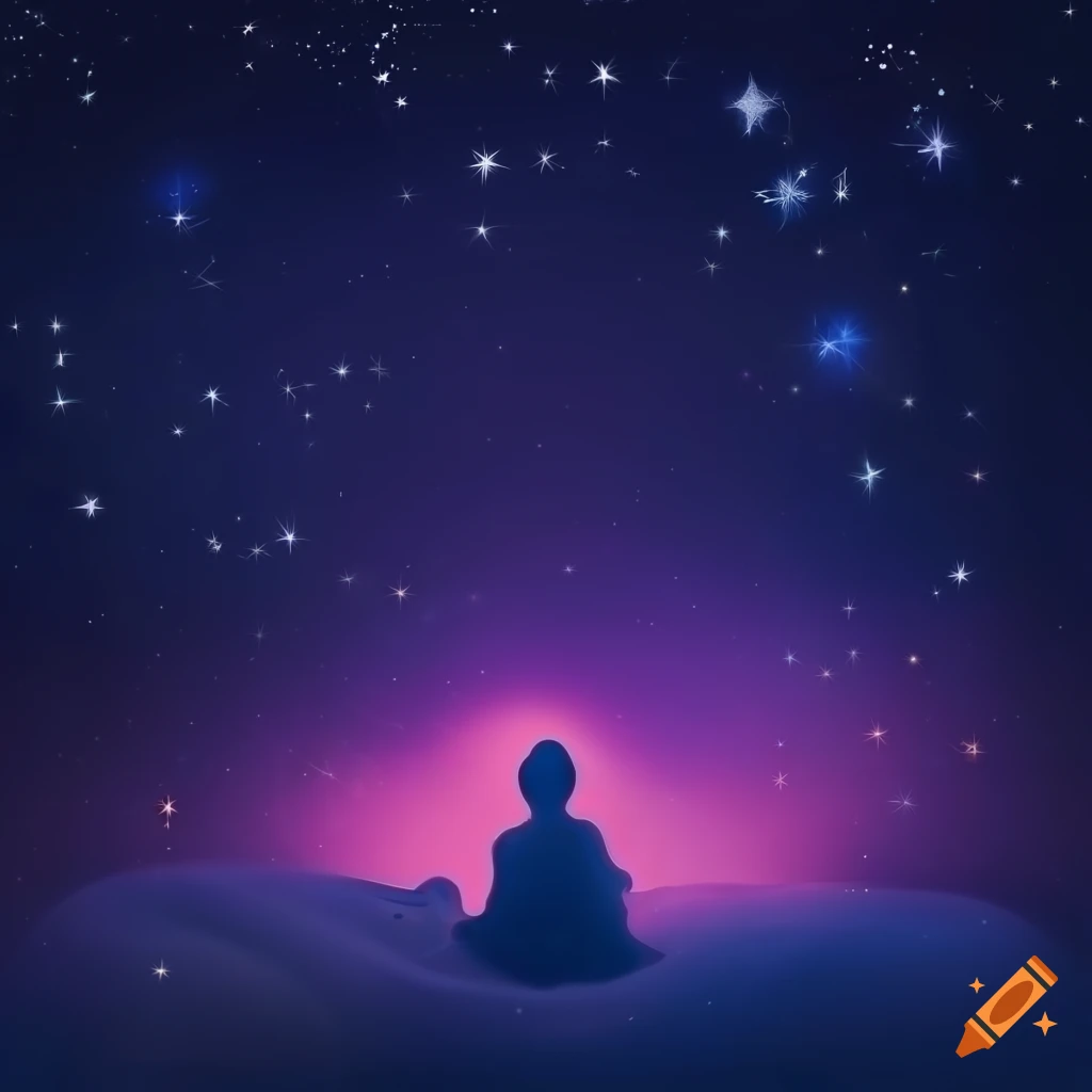 Person sleeping peacefully in an ethereal dreamlike setting with sparkling stars