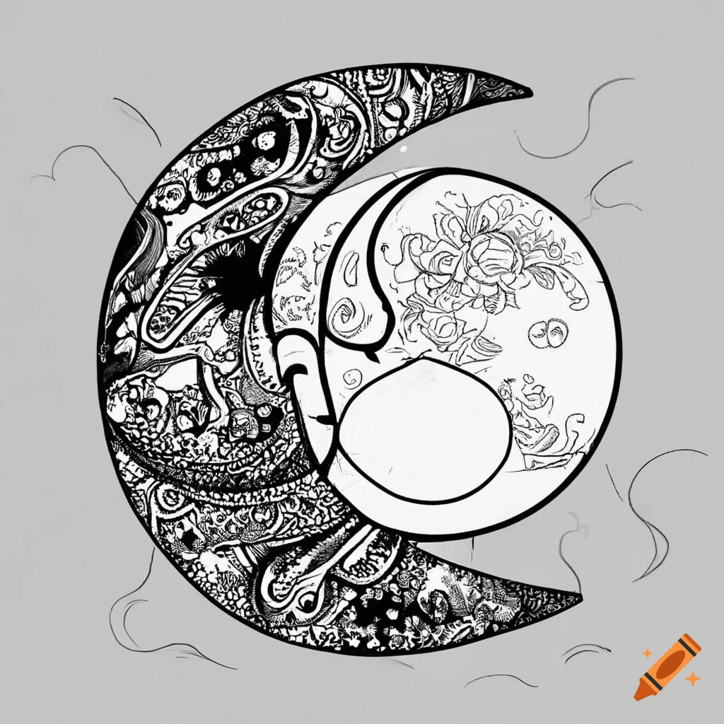 Boho moon black and white coloring page
