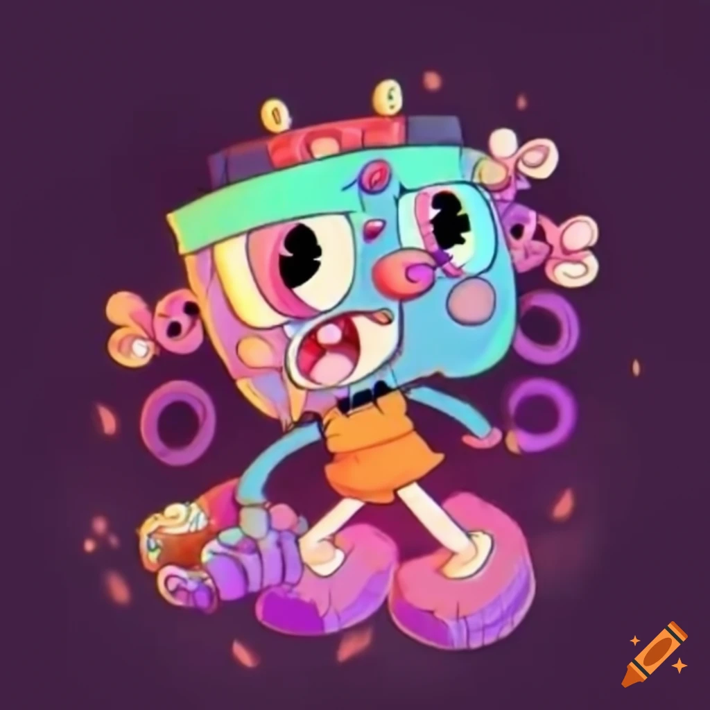 Cuphead characters in a whimsical pastel heaven