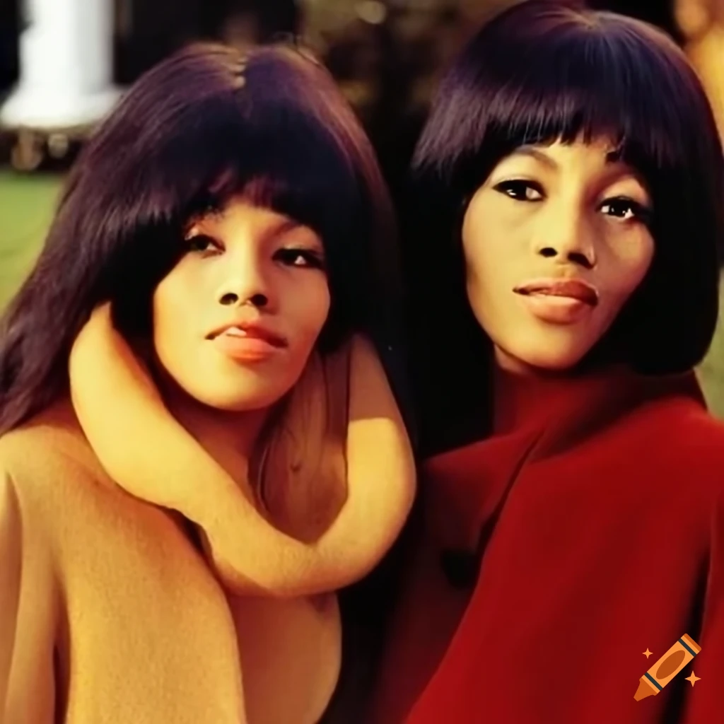 Ronnie Spector and Estelle of The Ronettes in chic fall coats in a New York City park