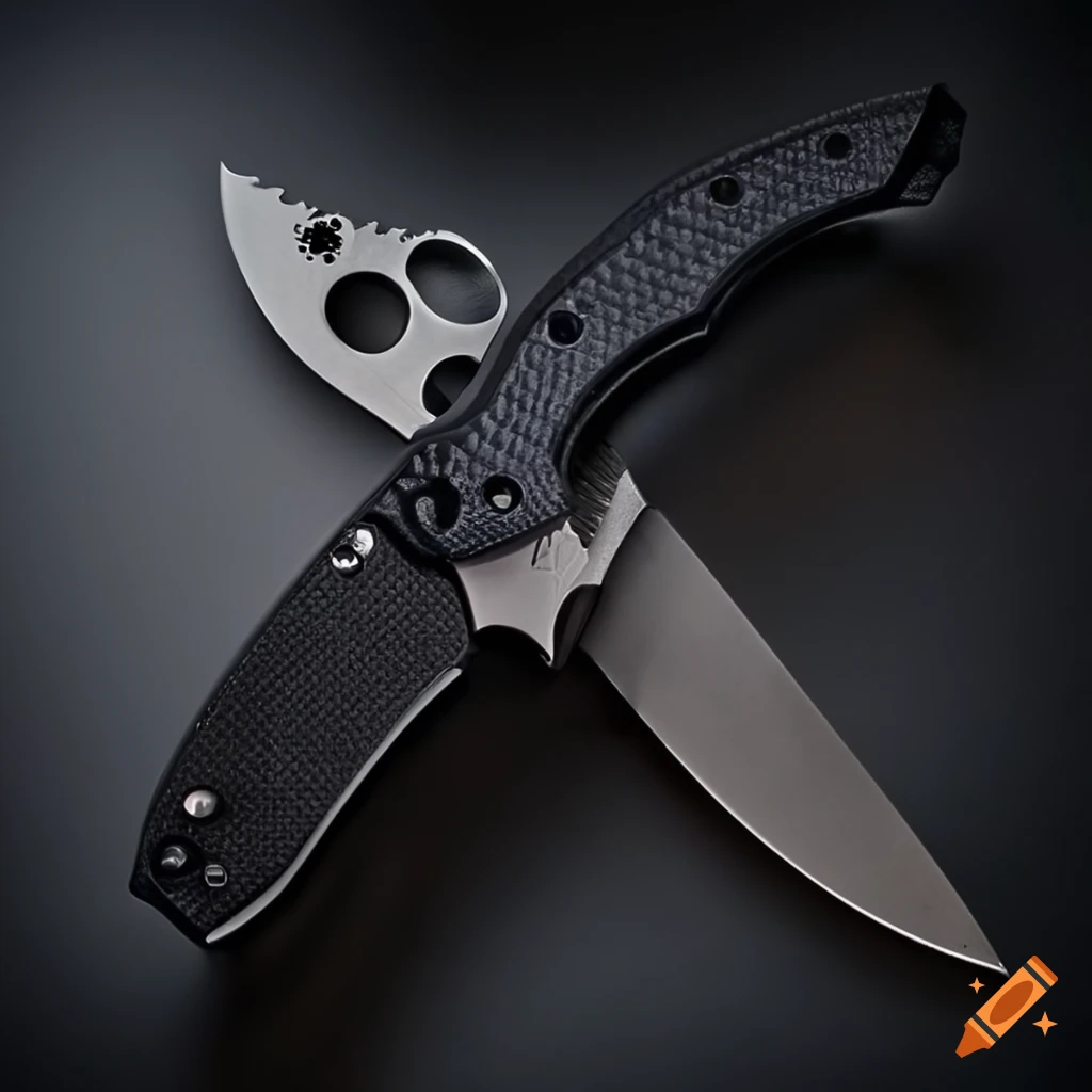 Spyderco jackknife on dark glass steel table with futuristic Japan style