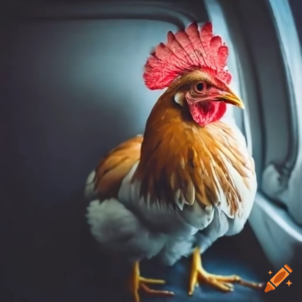 Chickens seated in a plane cabin