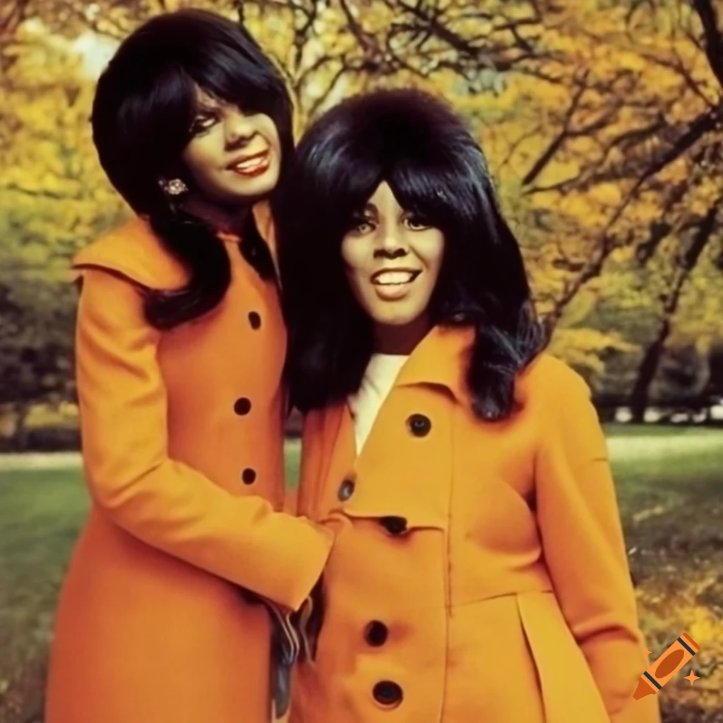 Ronnie Spector and Estelle of The Ronettes in 70s chic style in a New York park