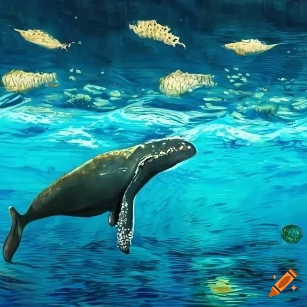 Humpback whale in Van Gogh style 3D art