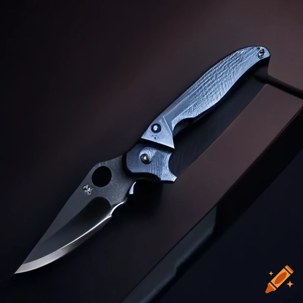 Spyderco jackknife on a dark glass steel table in futuristic Japan style