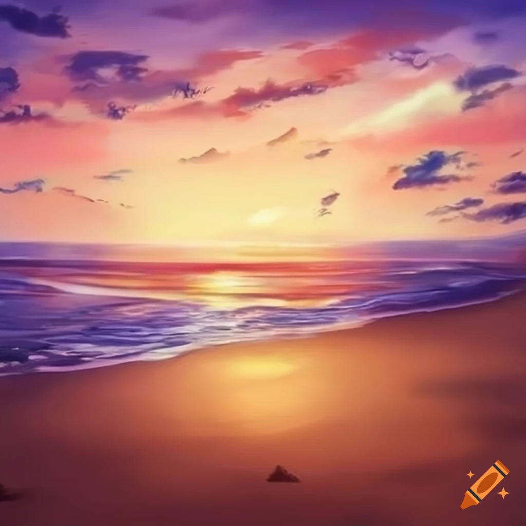 Anime beach background with a magnificent sky