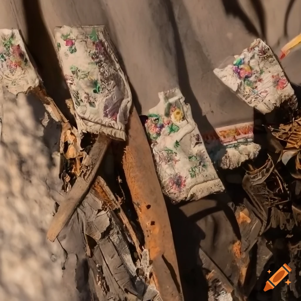 Detail of traditional Hungarian clothes in chaotic destroyed landscape