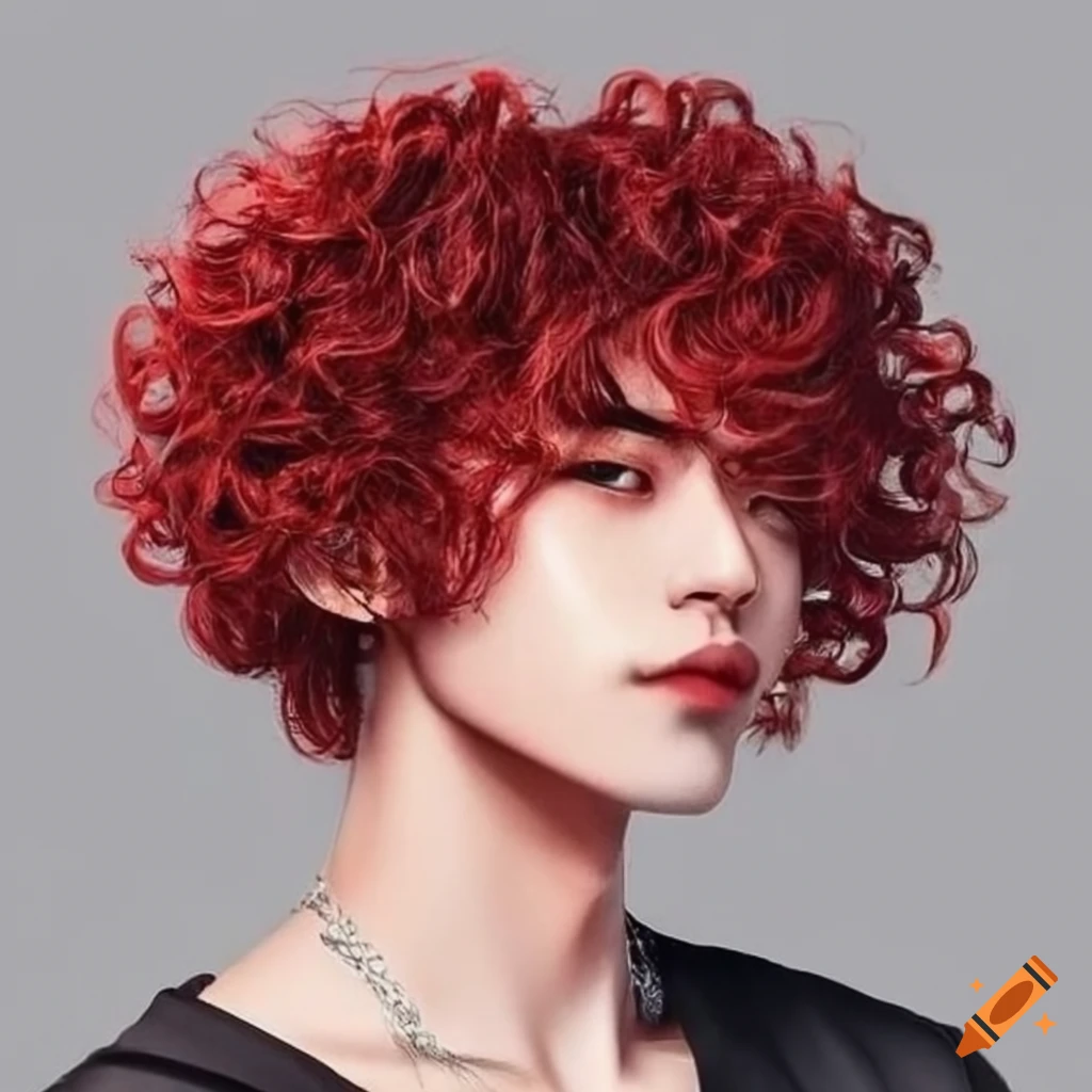 Male with curly crimson hair of Asian descent