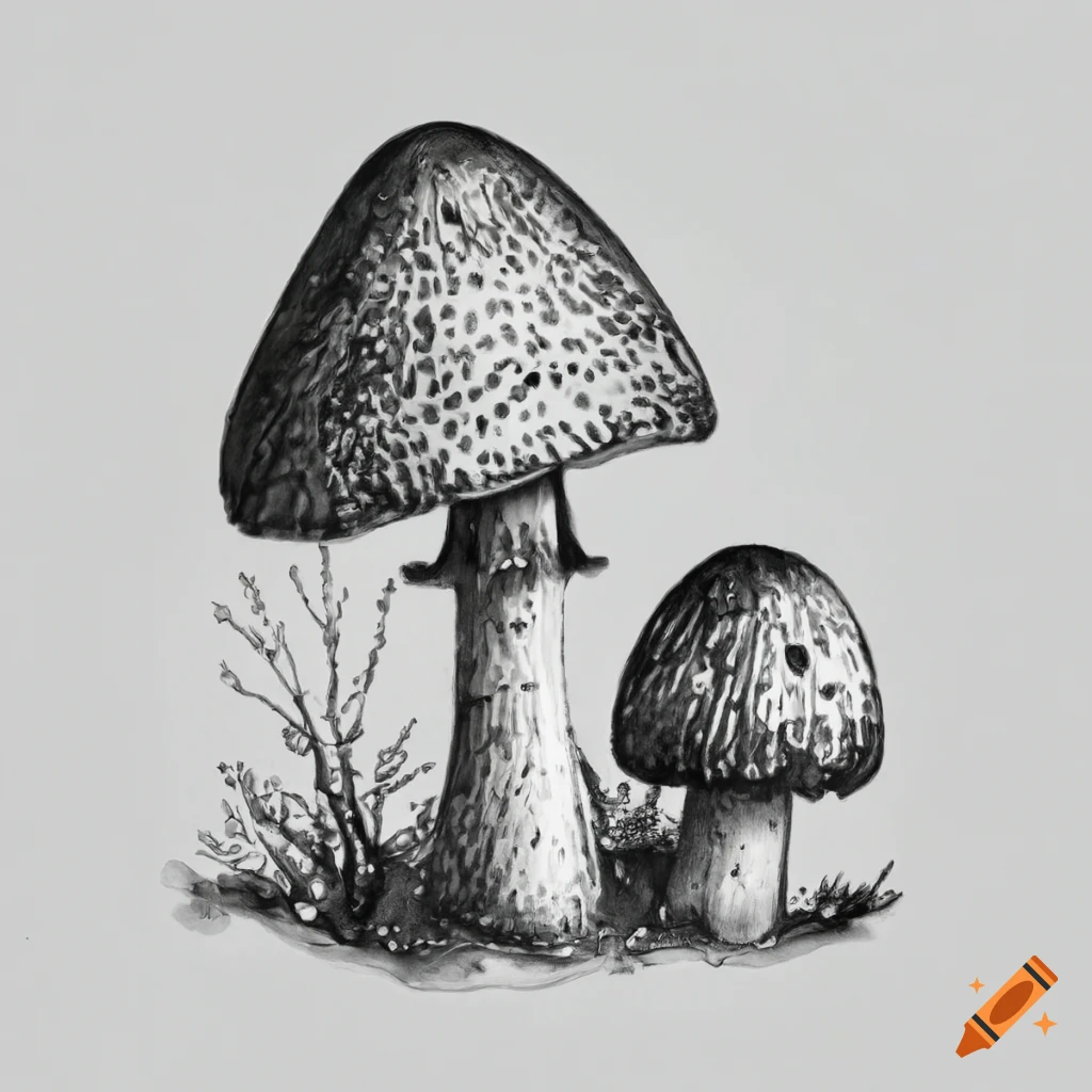 Highly detailed black & white drawings of diverse New Hampshire mushrooms