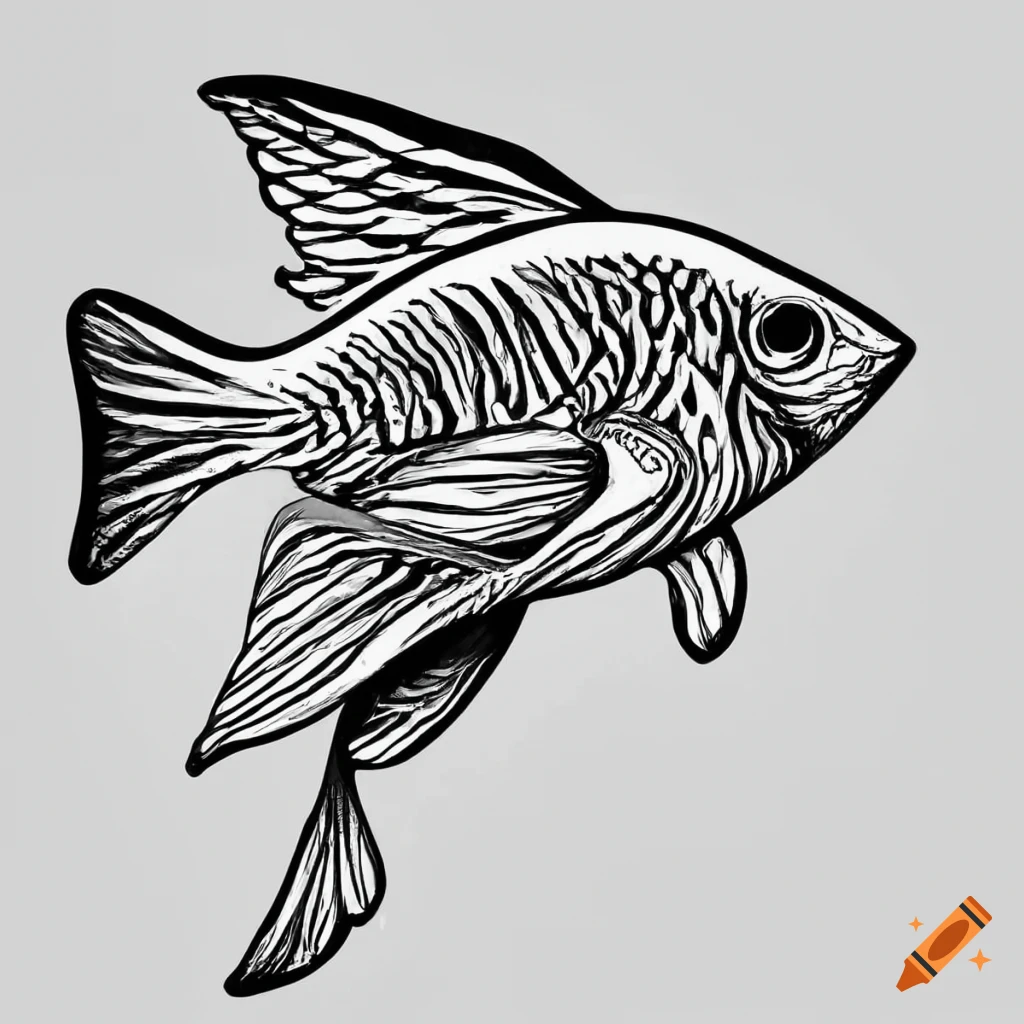 Black and white coloring page of a fish