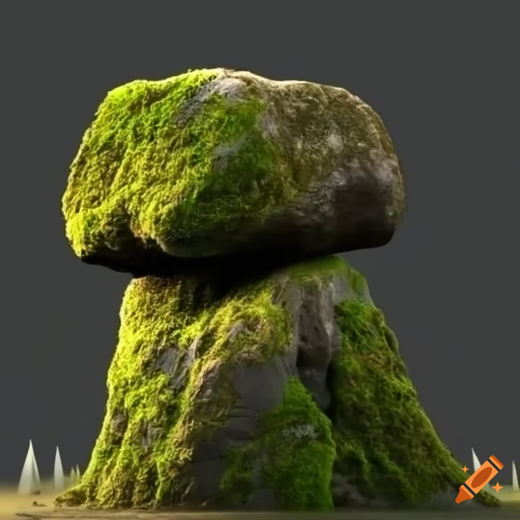 Mossy pointy boulder on a transparent background