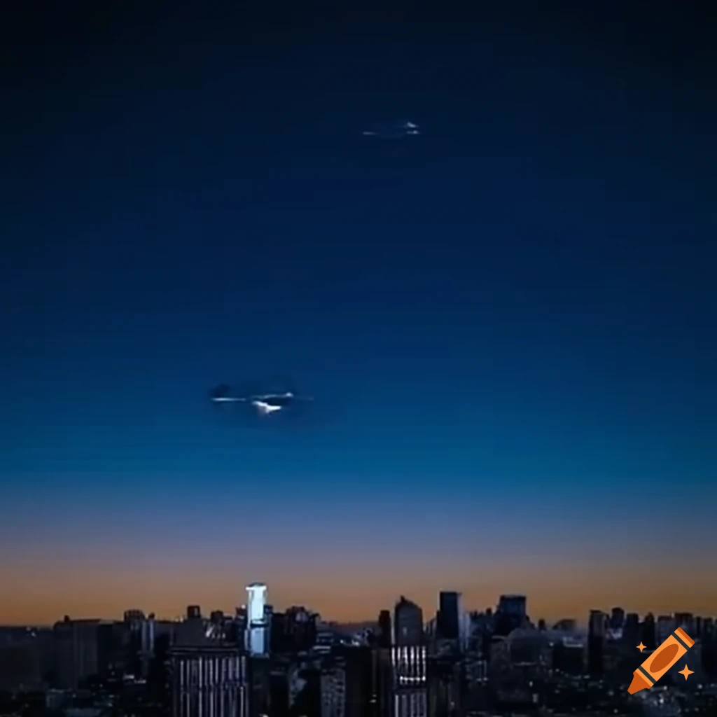 UFOs hovering over a large cityscape