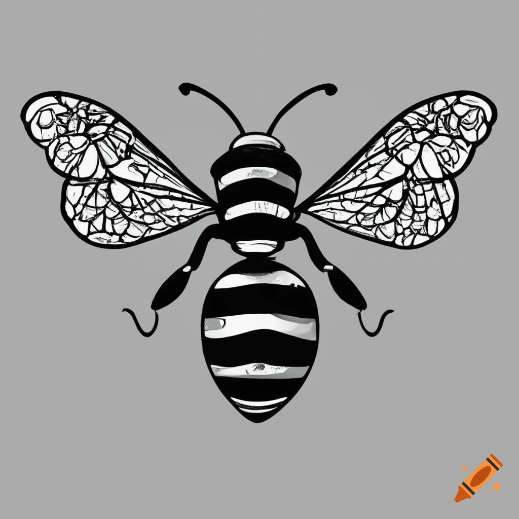 Black and white coloring page of a bee
