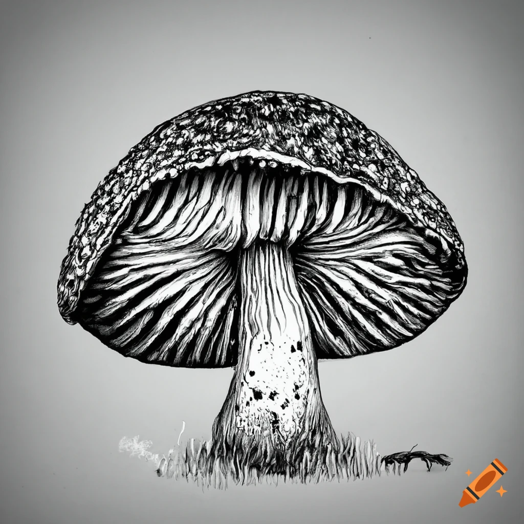 Highly detailed black & white drawings of diverse New Hampshire mushrooms