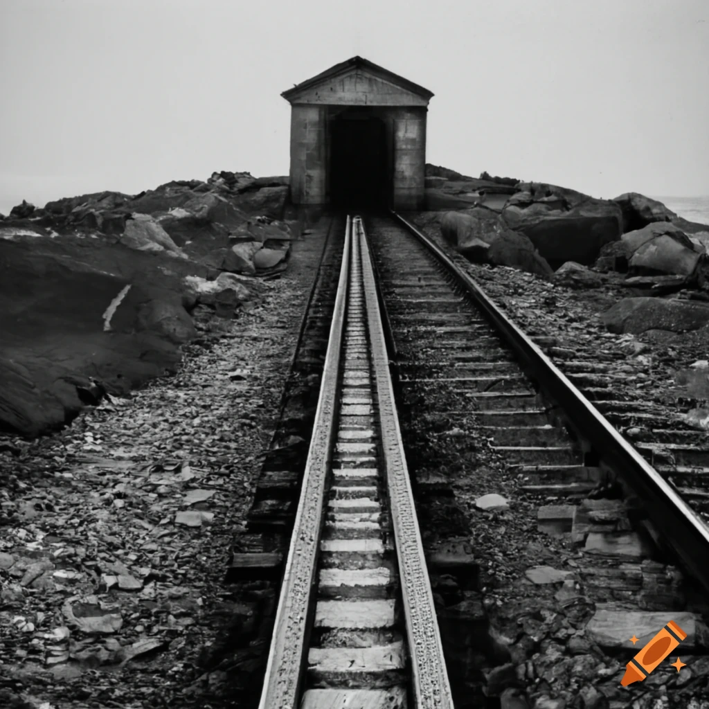Railway platform on Rockall in a liminal space