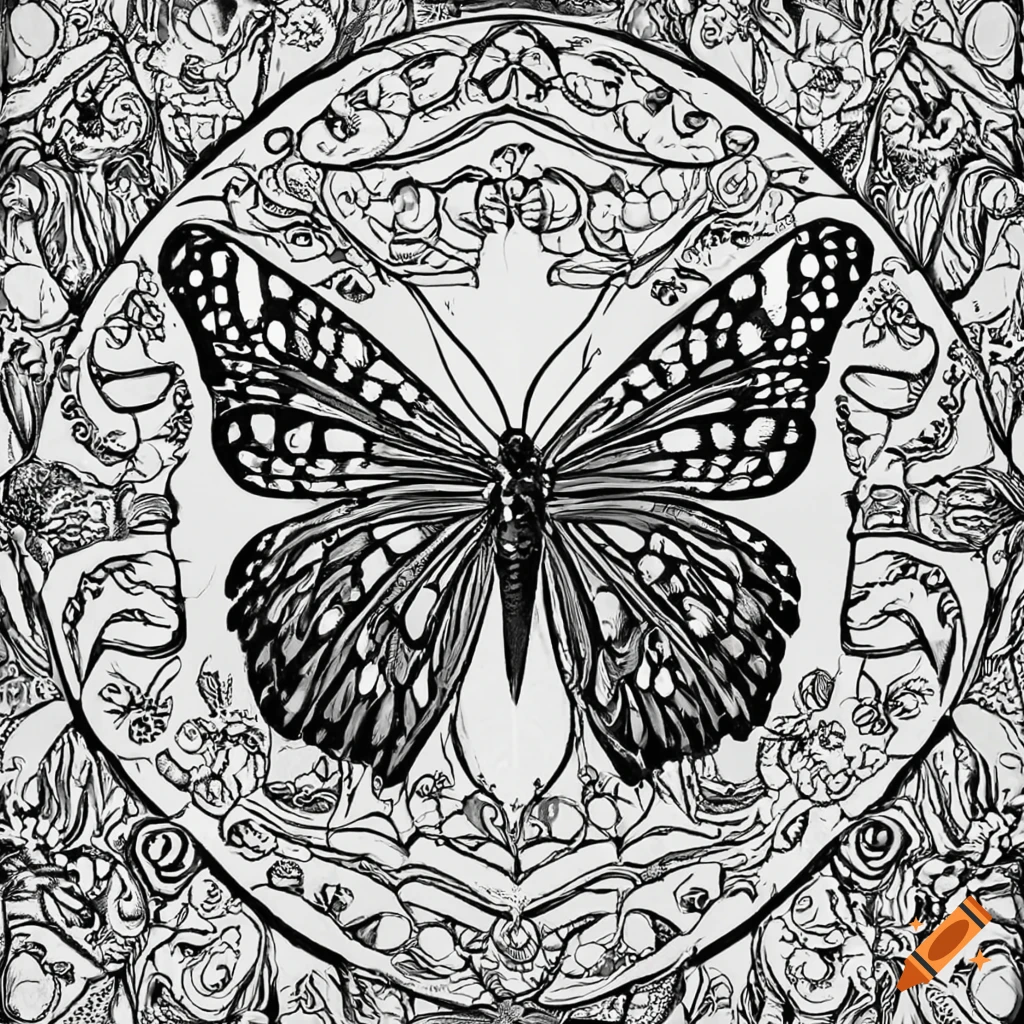 Butterfly coloring page in black and white