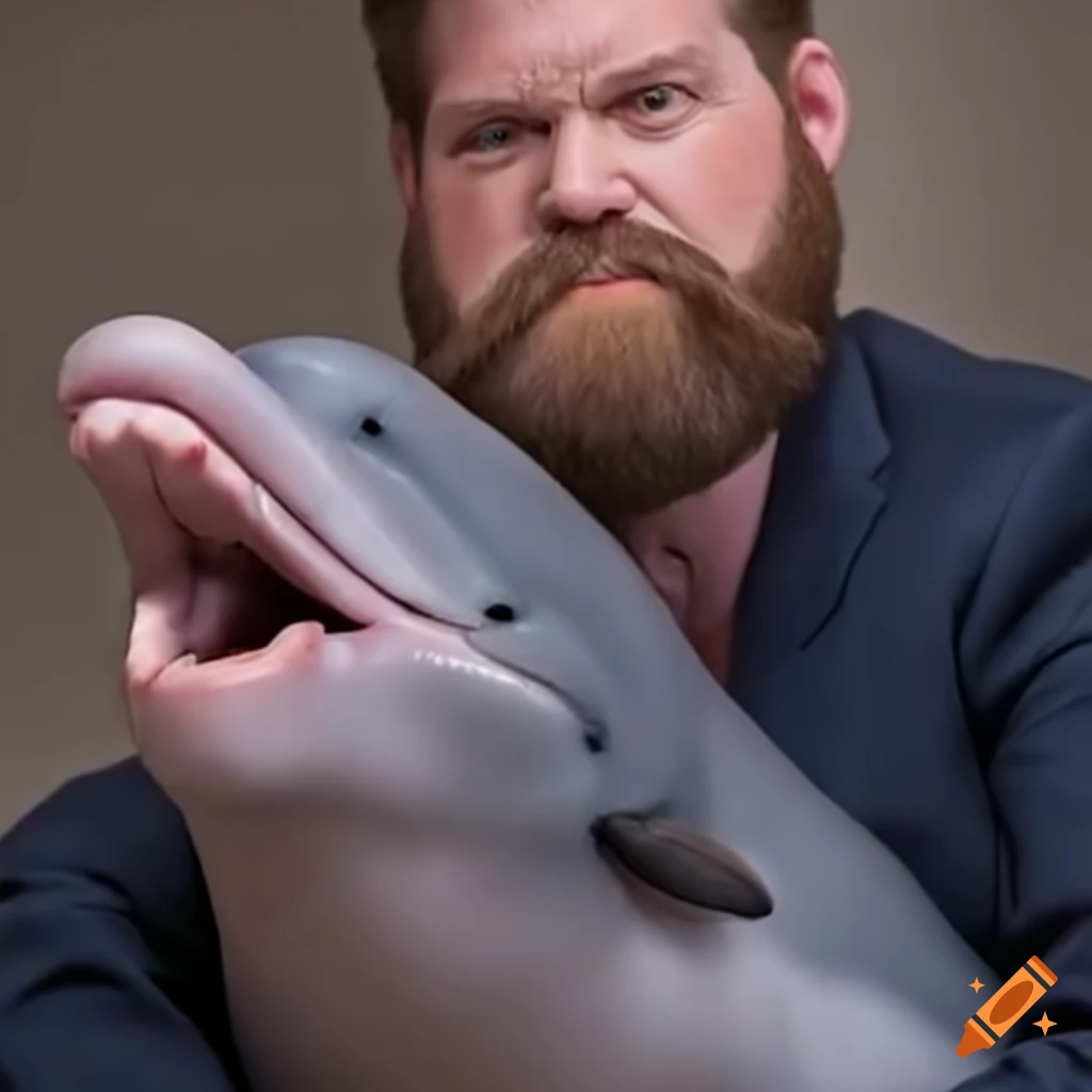 JD Vance sitting on a couch with a dolphin wearing rubber gloves in a hilarious satire photo