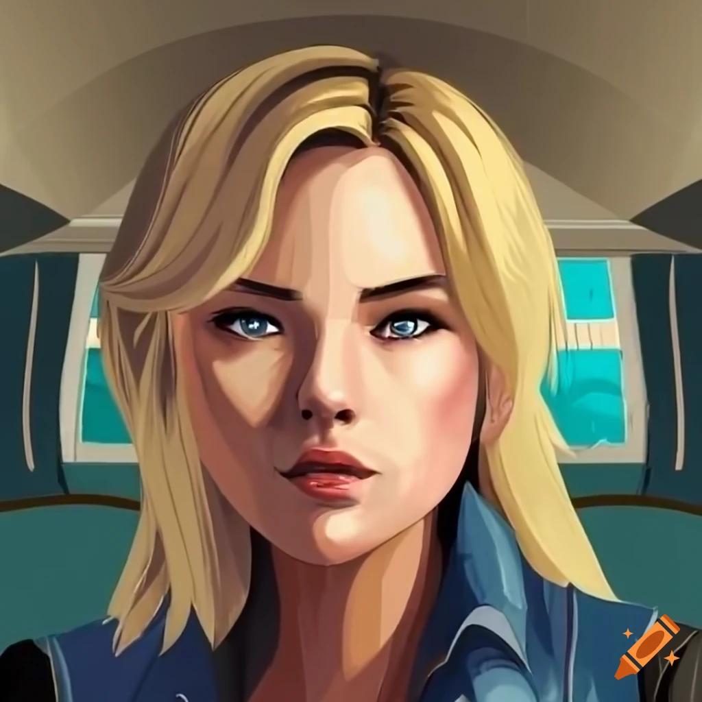 Blonde woman in outlaw biker style outfit