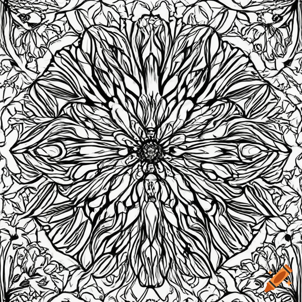 Black and white flower coloring page with clean line art on white background