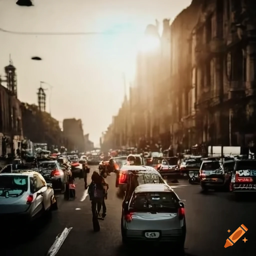 City street in Mexico with cars and people