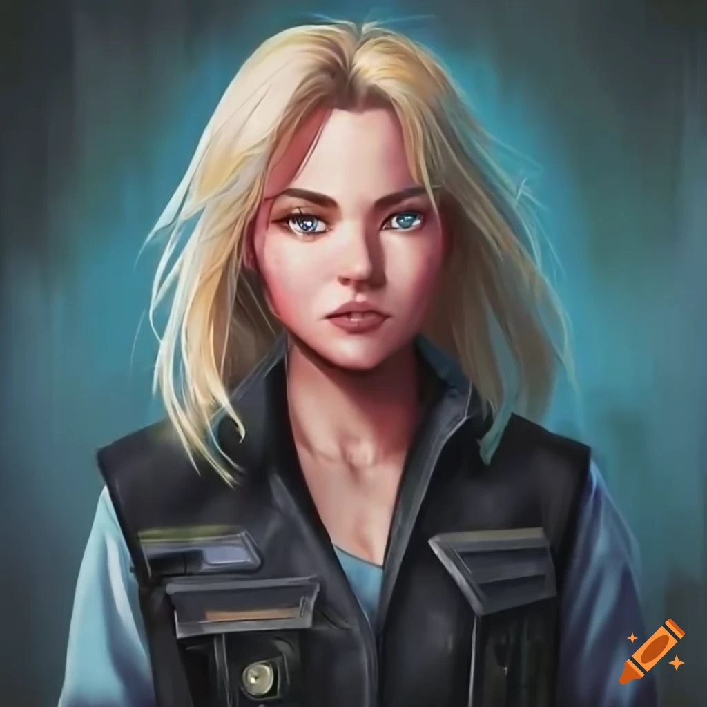 Blonde woman in outlaw biker style outfit