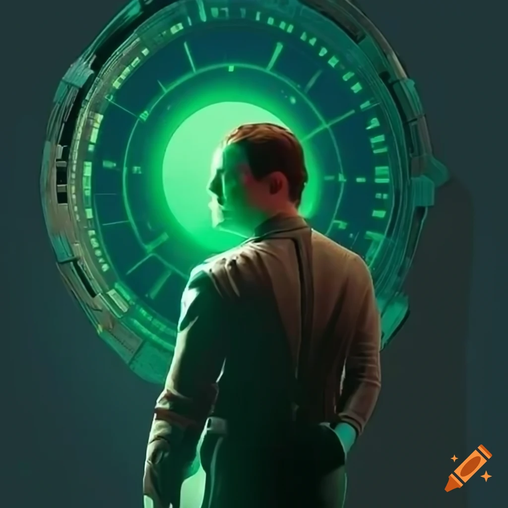 Young James Spader portraying a time traveler with a glowing green wristwatch in Star Trek movie poster art
