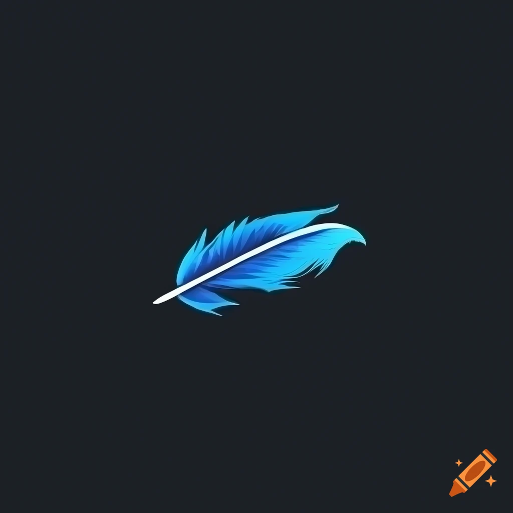 Single feather in black, blue, and silver colors on a white background