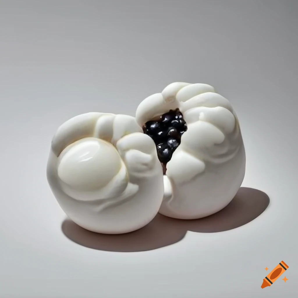 Ceramic sculpture of distorted blackberry internal organs on white background