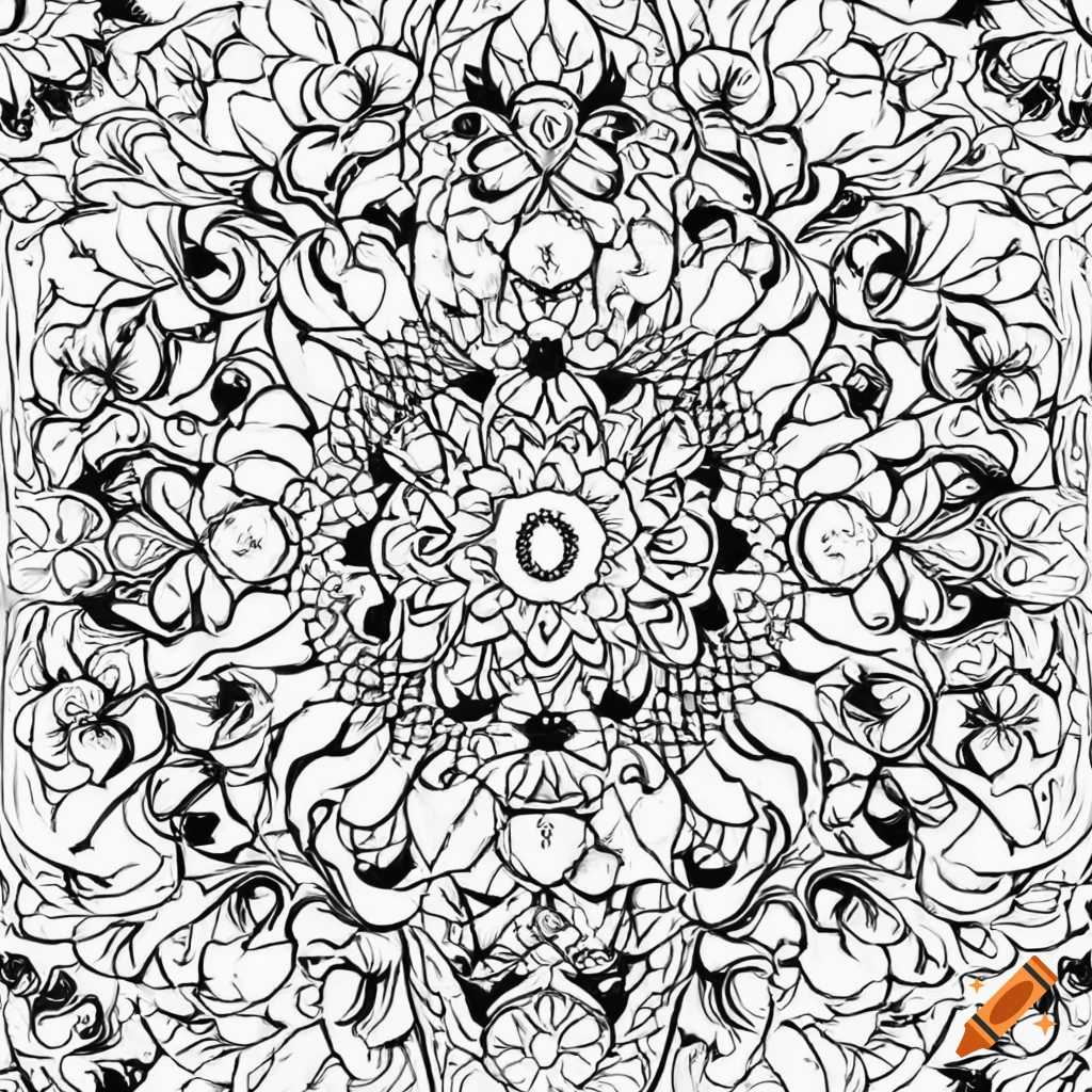 Mandala full body flower coloring page for adults on white background